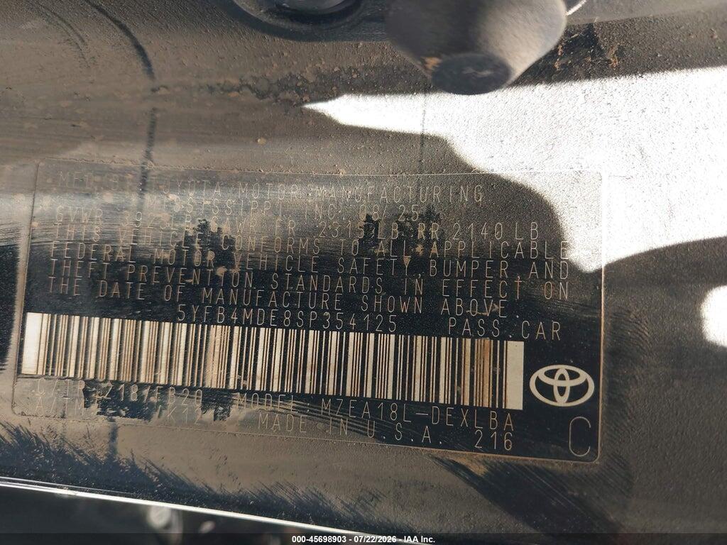 5YFB4MDE8SP354125 2025 TOYOTA COROLLA photo no. 9