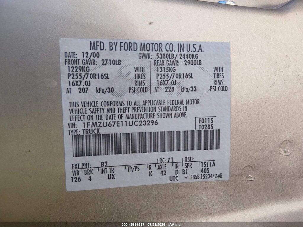 1FMZU67E11UC23296 2001 FORD EXPLORER SPORT TRAC photo no. 9