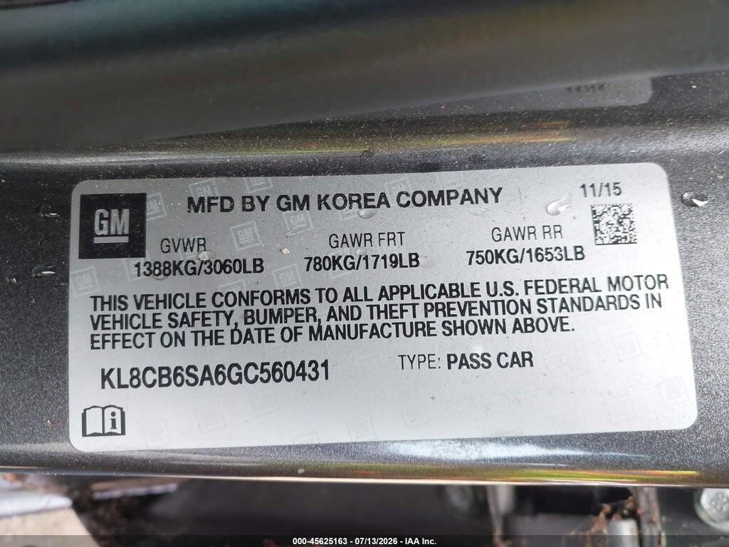 KL8CB6SA6GC560431 2016 CHEVROLET SPARK photo no. 9