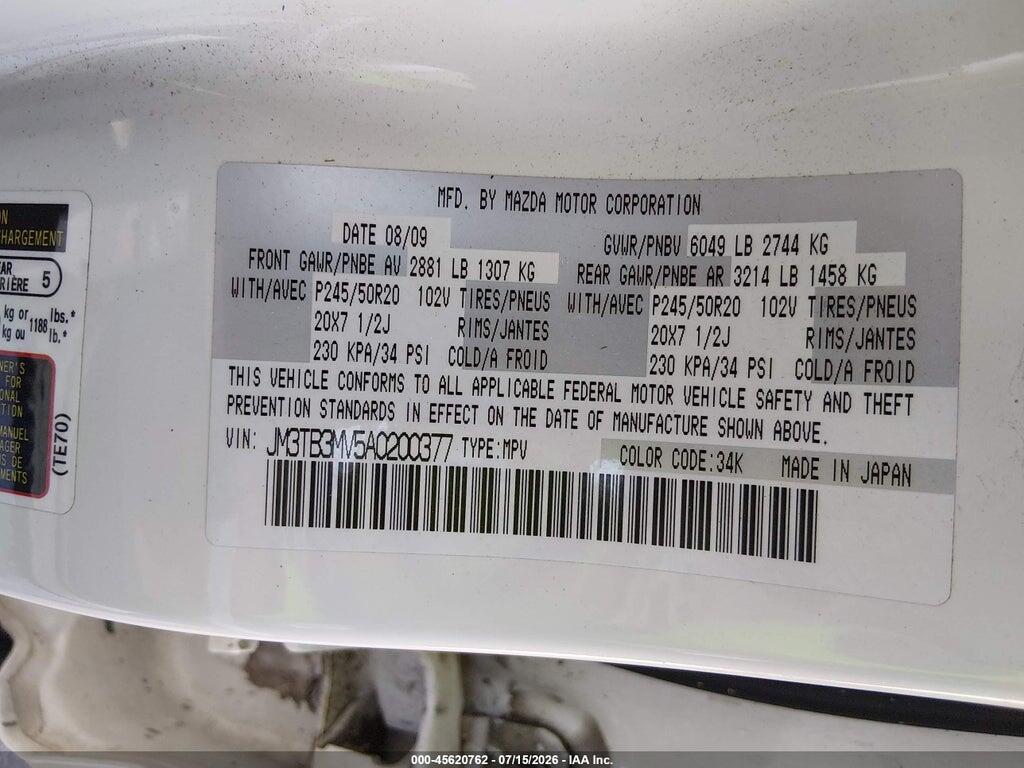 JM3TB3MV5A0200377 2010 MAZDA CX-9 photo no. 9