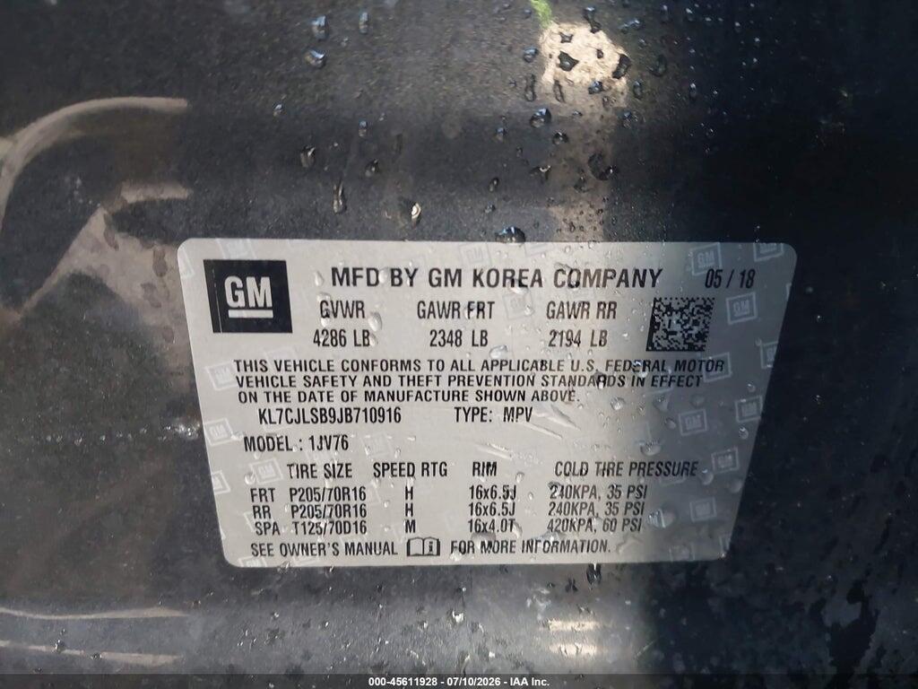 KL7CJLSB9JB710916 2018 CHEVROLET TRAX photo no. 9