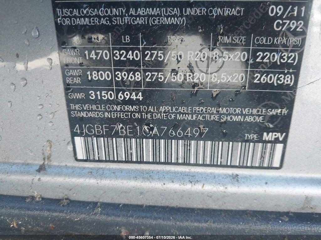 4JGBF7BE1CA766497 2012 MERCEDES-BENZ GL 450 photo no. 9