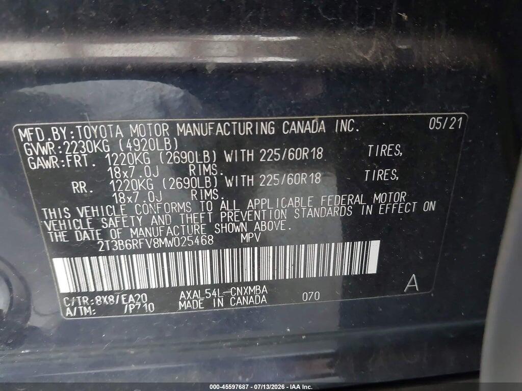 2T3B6RFV8MW025468 2021 TOYOTA RAV4 HYBRID photo no. 9