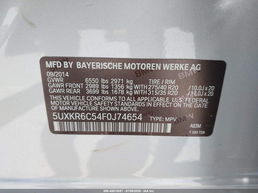 5UXKR6C54F0J74654 2015 BMW X5 photo no. 9