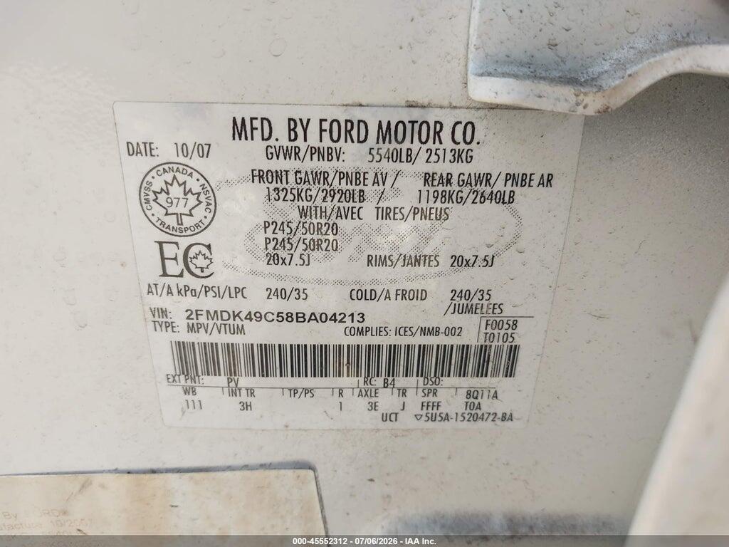 2FMDK49C58BA04213 2008 FORD EDGE photo no. 9