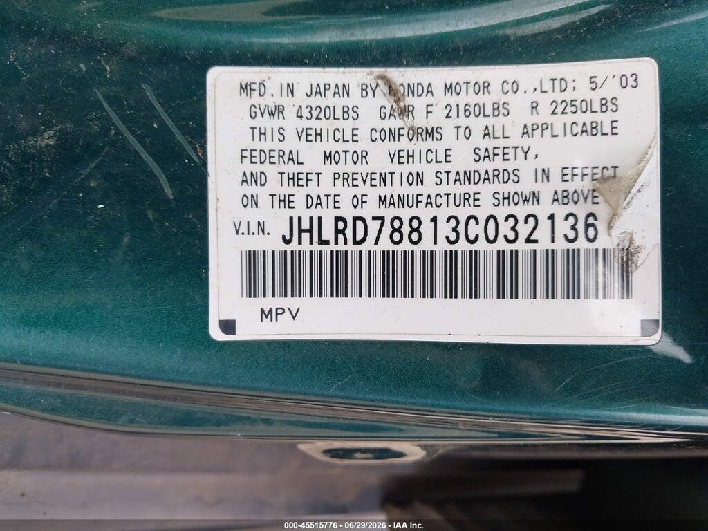 JHLRD78813C032136 2003 HONDA CR-V photo no. 9