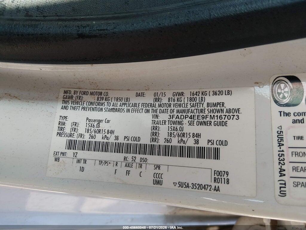 3FADP4EE9FM167073 2015 FORD FIESTA photo no. 9
