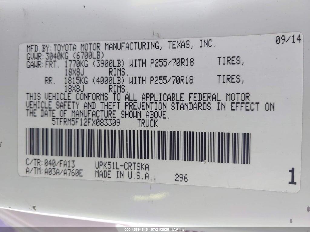 5TFRM5F12FX083309 2015 TOYOTA TUNDRA photo no. 9