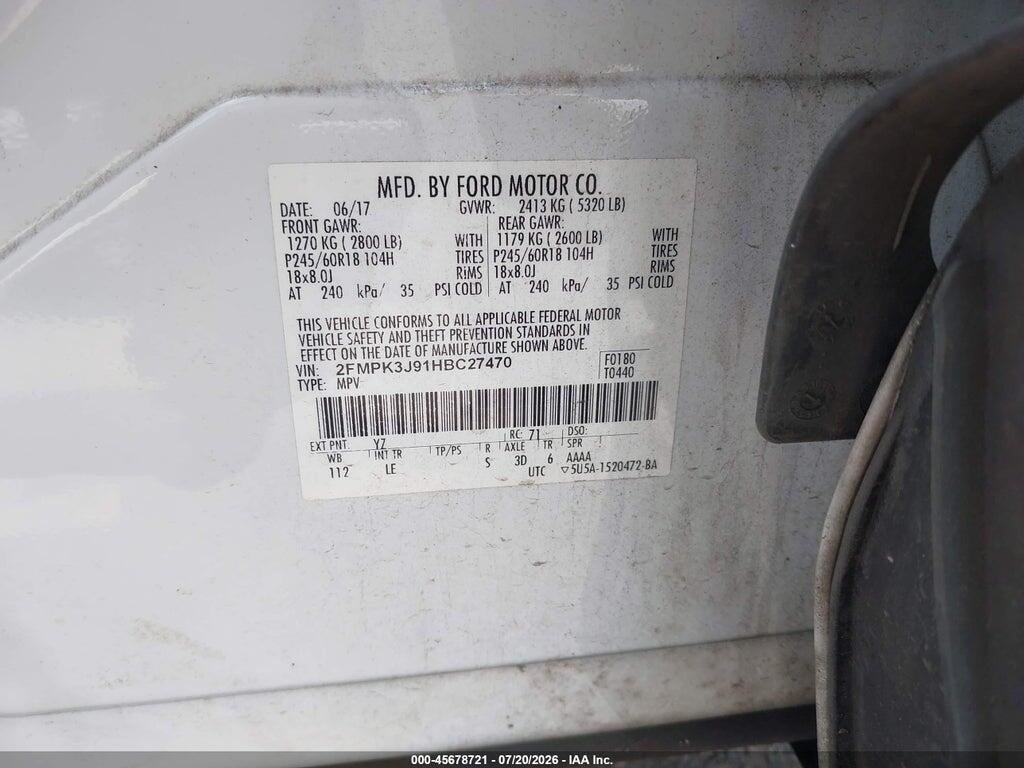 2FMPK3J91HBC27470 2017 FORD EDGE photo no. 9