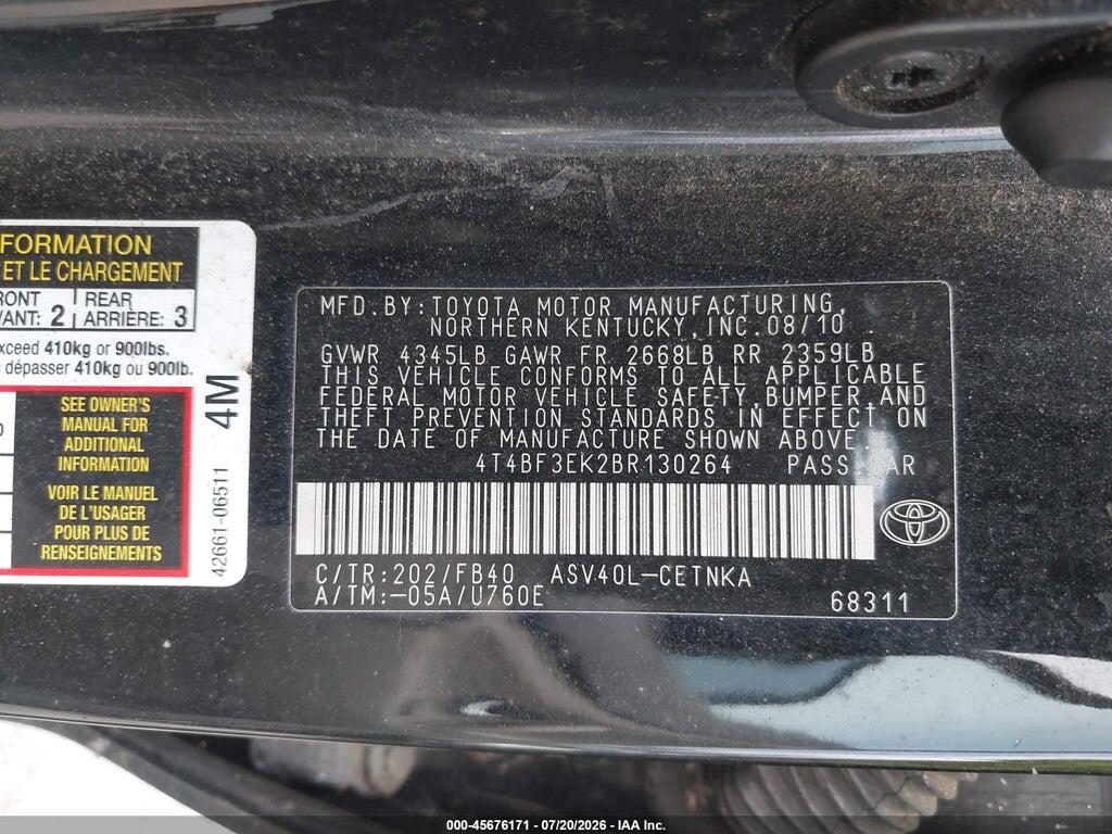4T4BF3EK2BR130264 2011 TOYOTA CAMRY photo no. 9