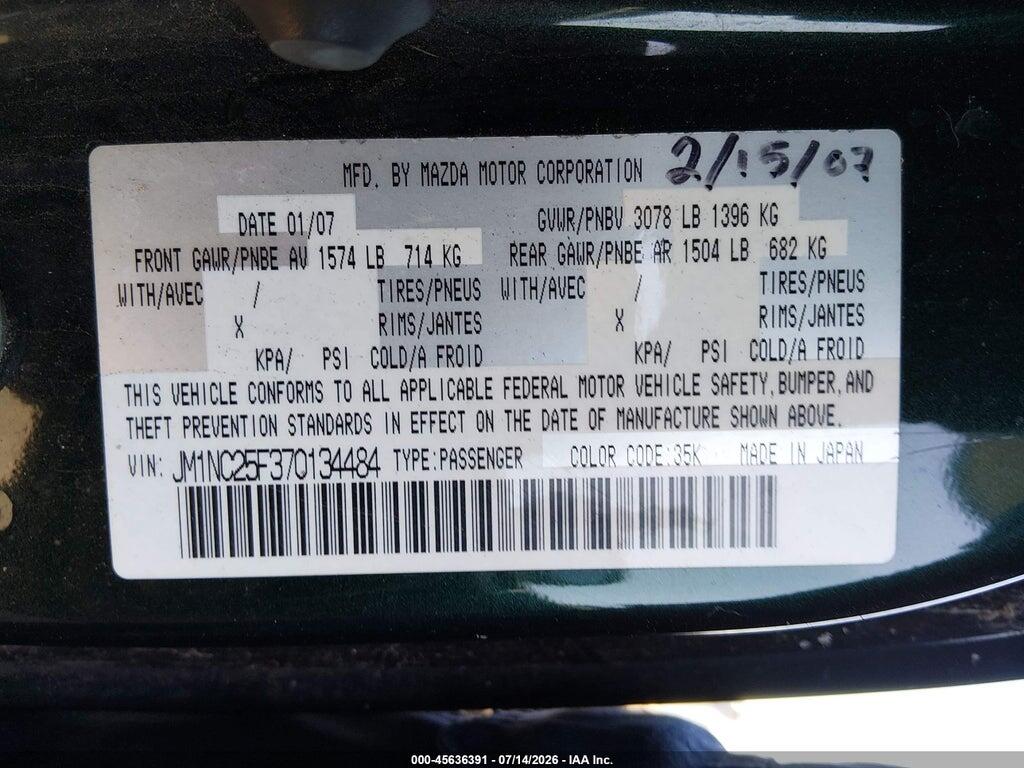 JM1NC25F370134484 2007 MAZDA MX-5 photo no. 9