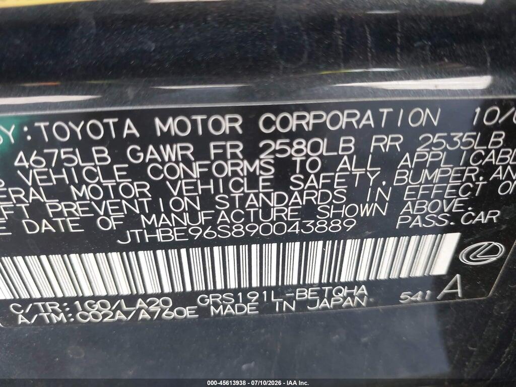 JTHBE96S890043889 2009 LEXUS GS 350 photo no. 9