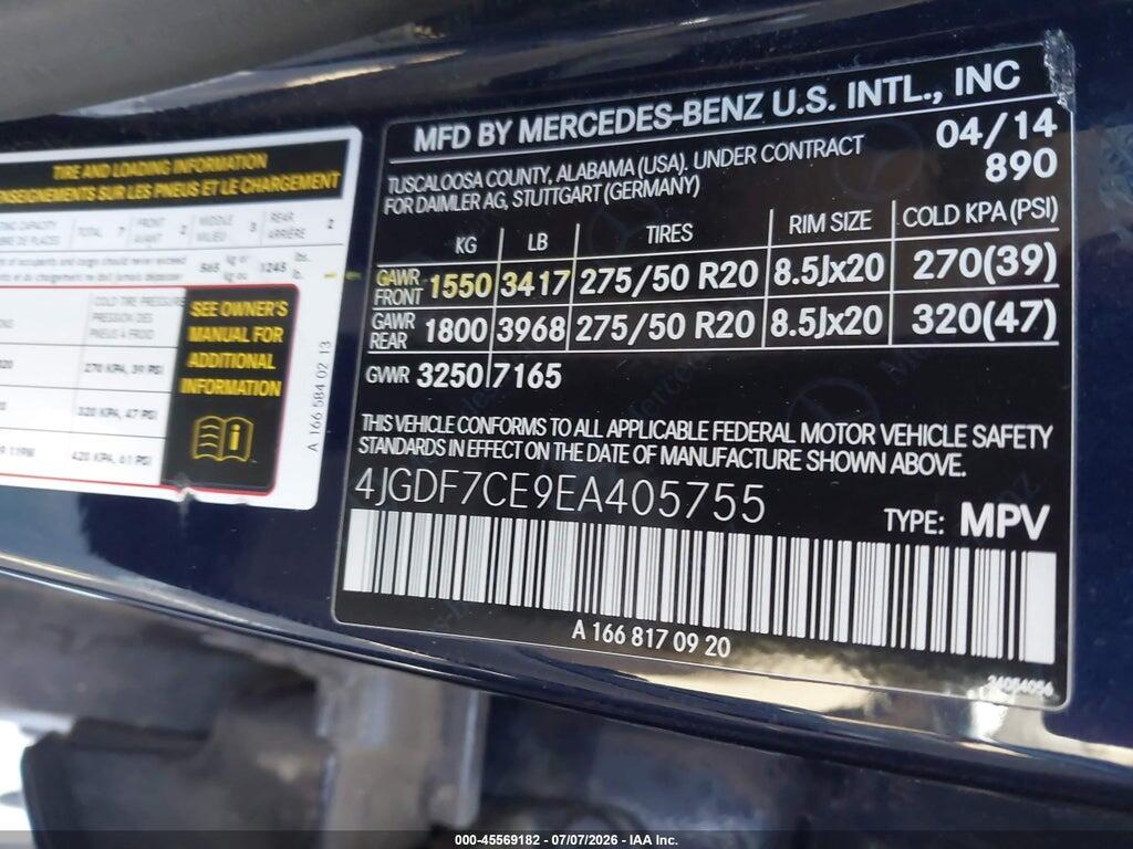 4JGDF7CE9EA405755 2014 MERCEDES-BENZ GL 450 photo no. 9
