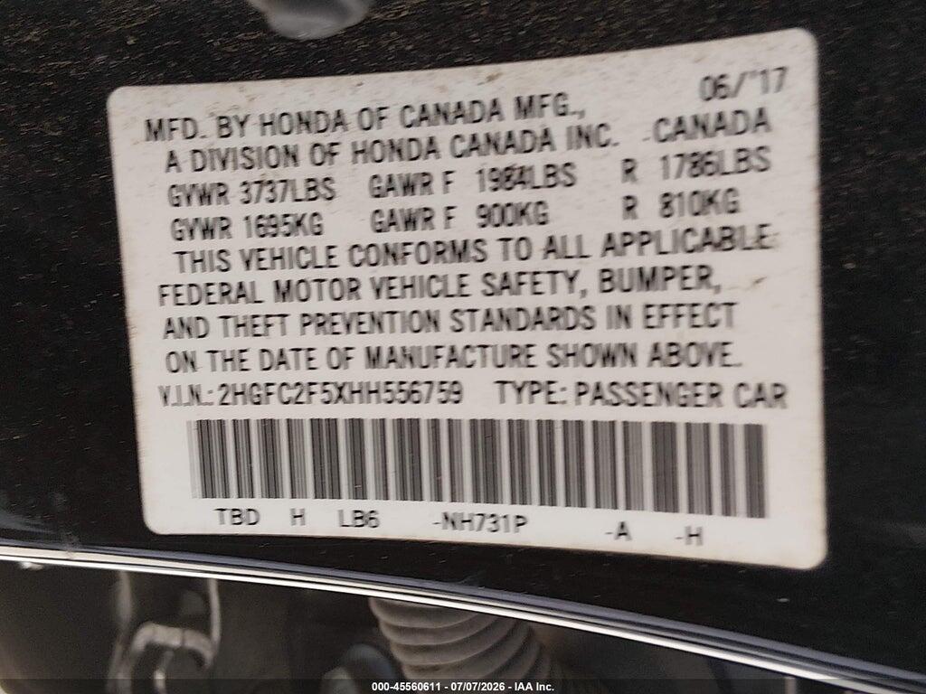 2HGFC2F5XHH556759 2017 HONDA CIVIC photo no. 9