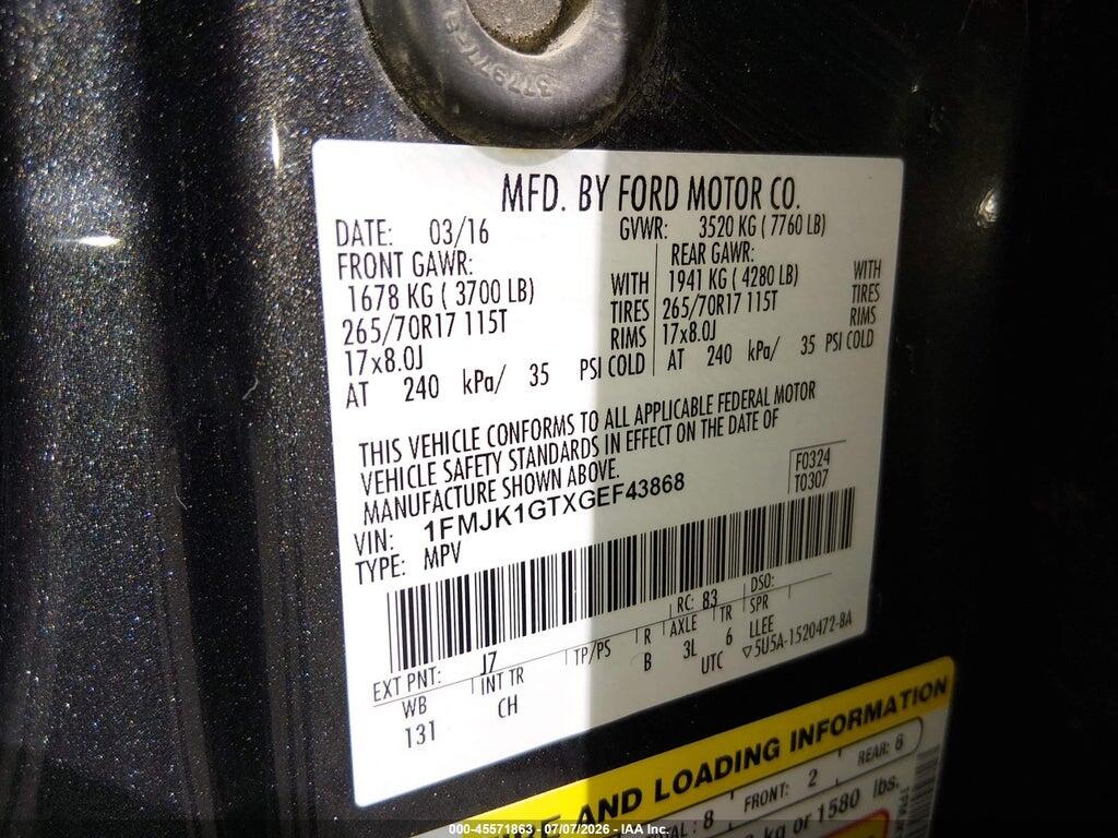 1FMJK1GTXGEF43868 2016 FORD EXPEDITION EL photo no. 9