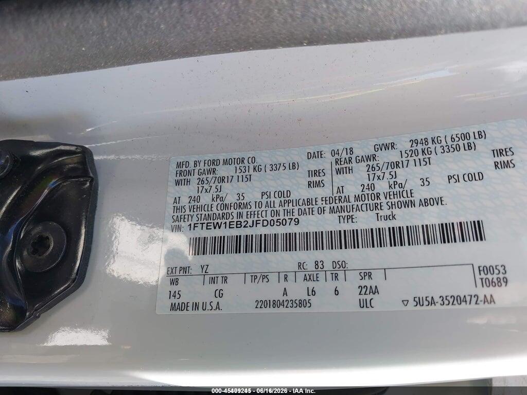 1FTEW1EB2JFD05079 2018 FORD F-150 photo no. 9