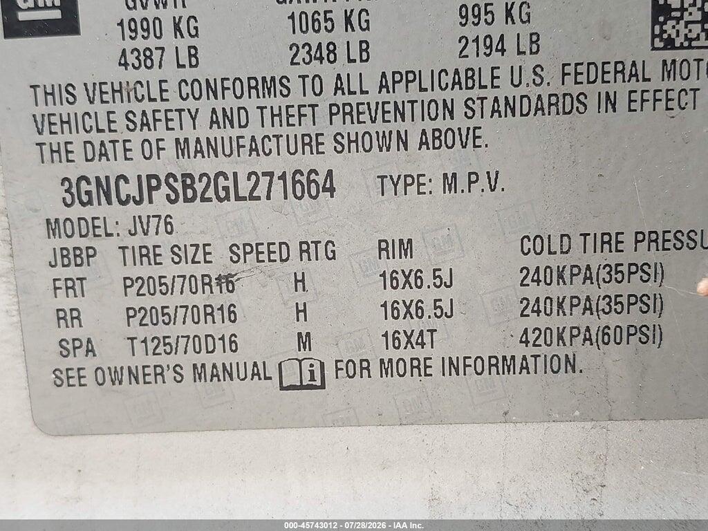 3GNCJPSB2GL271664 2016 CHEVROLET TRAX photo no. 9