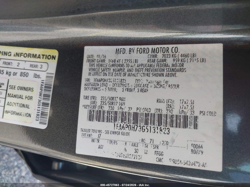 1FA6P0H73G5131823 2016 FORD FUSION photo no. 9