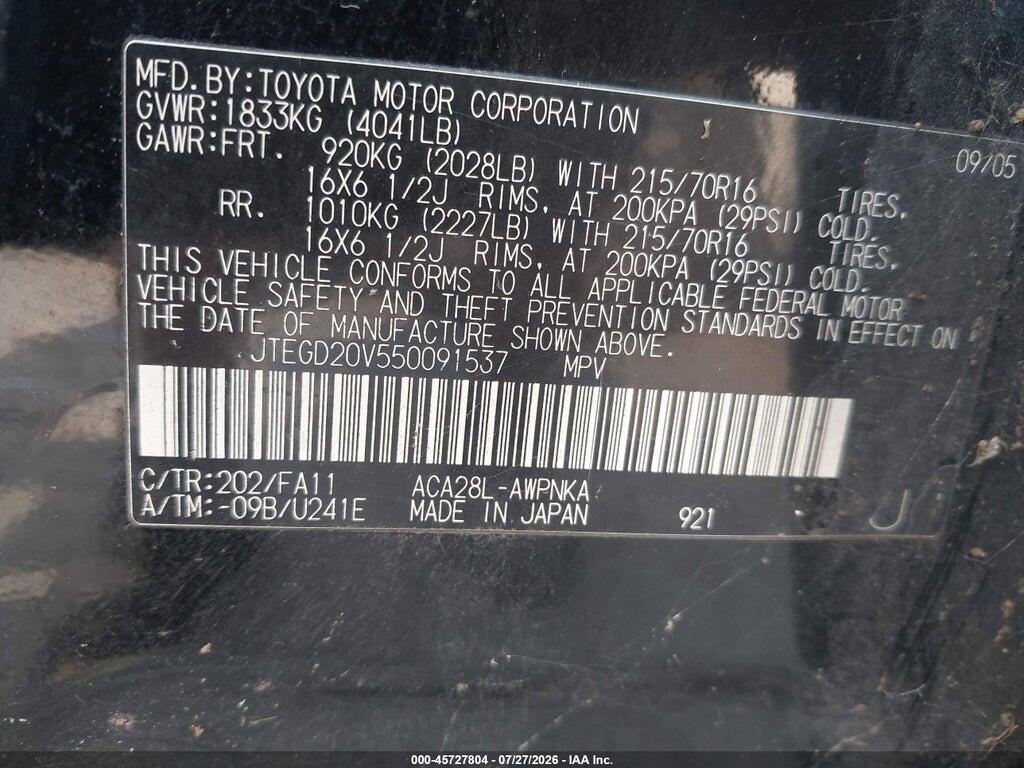 JTEGD20V550091537 2005 TOYOTA RAV4 photo no. 9
