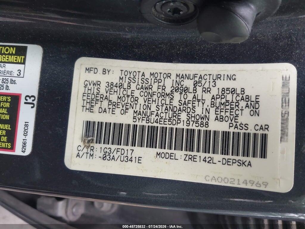 5YFBU4EE5DP197588 2013 TOYOTA COROLLA photo no. 9