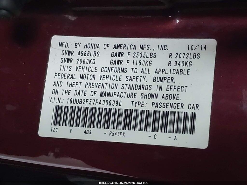 19UUB2F57FA009390 2015 ACURA TLX photo no. 9