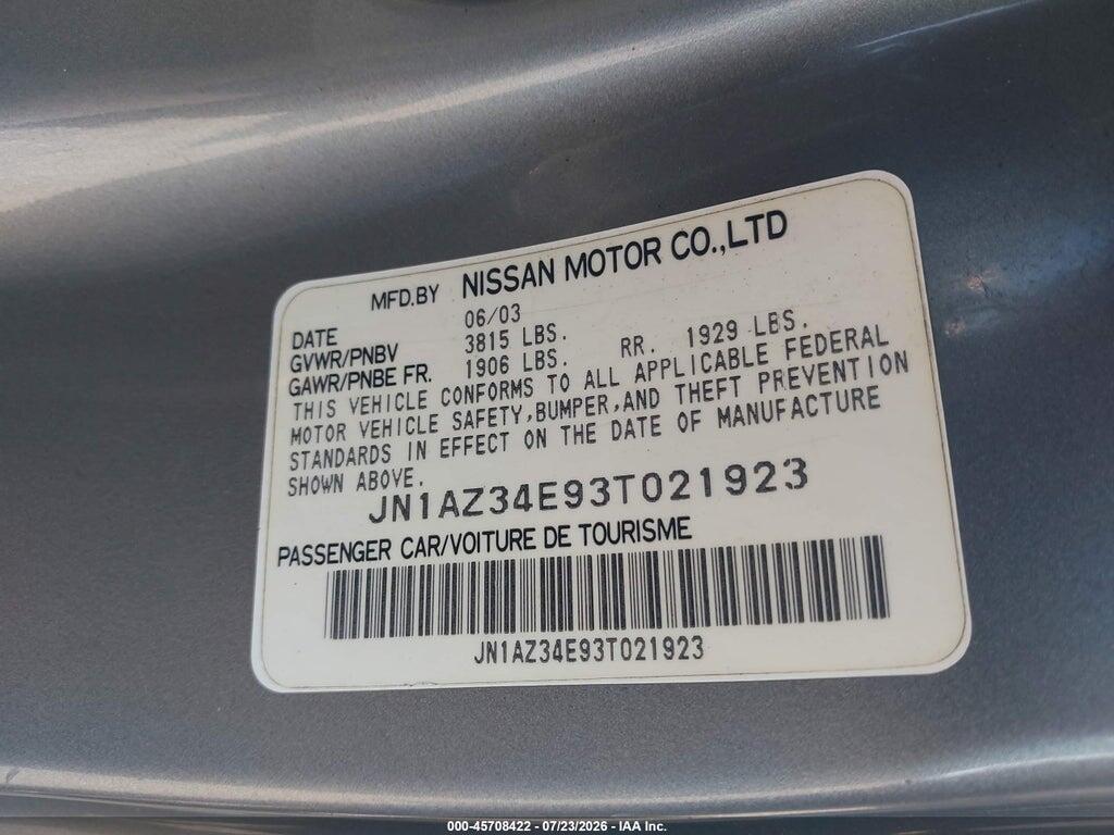 JN1AZ34E93T021923 2003 NISSAN 350Z photo no. 9