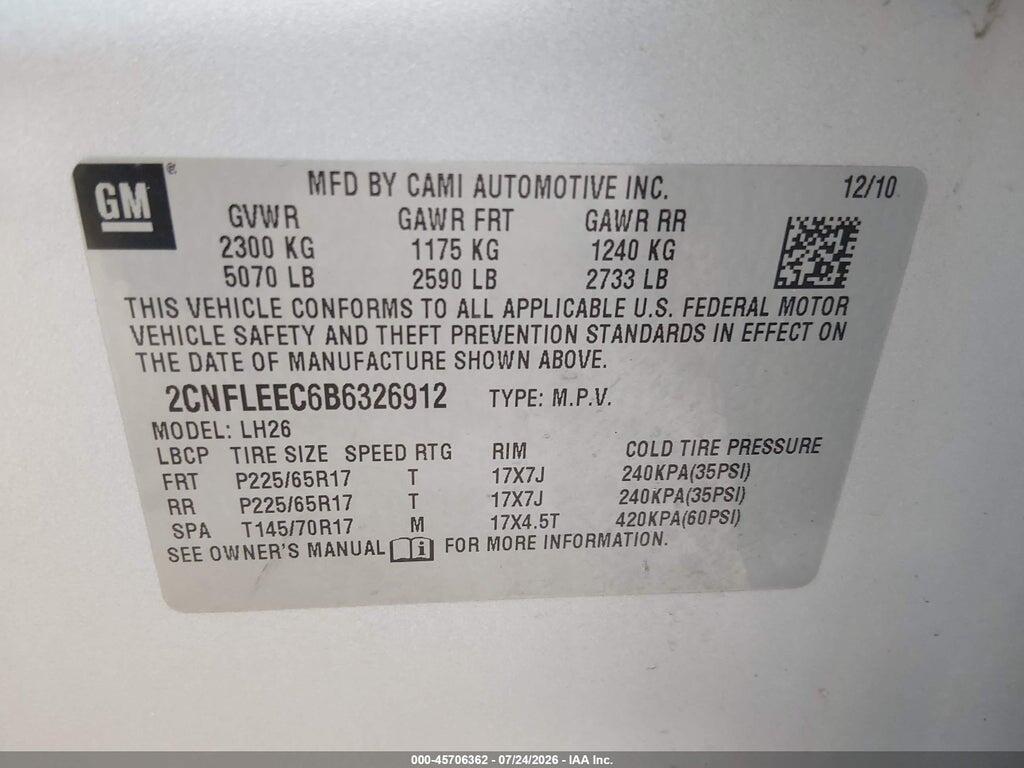 2CNFLEEC6B6326912 2011 CHEVROLET EQUINOX photo no. 9