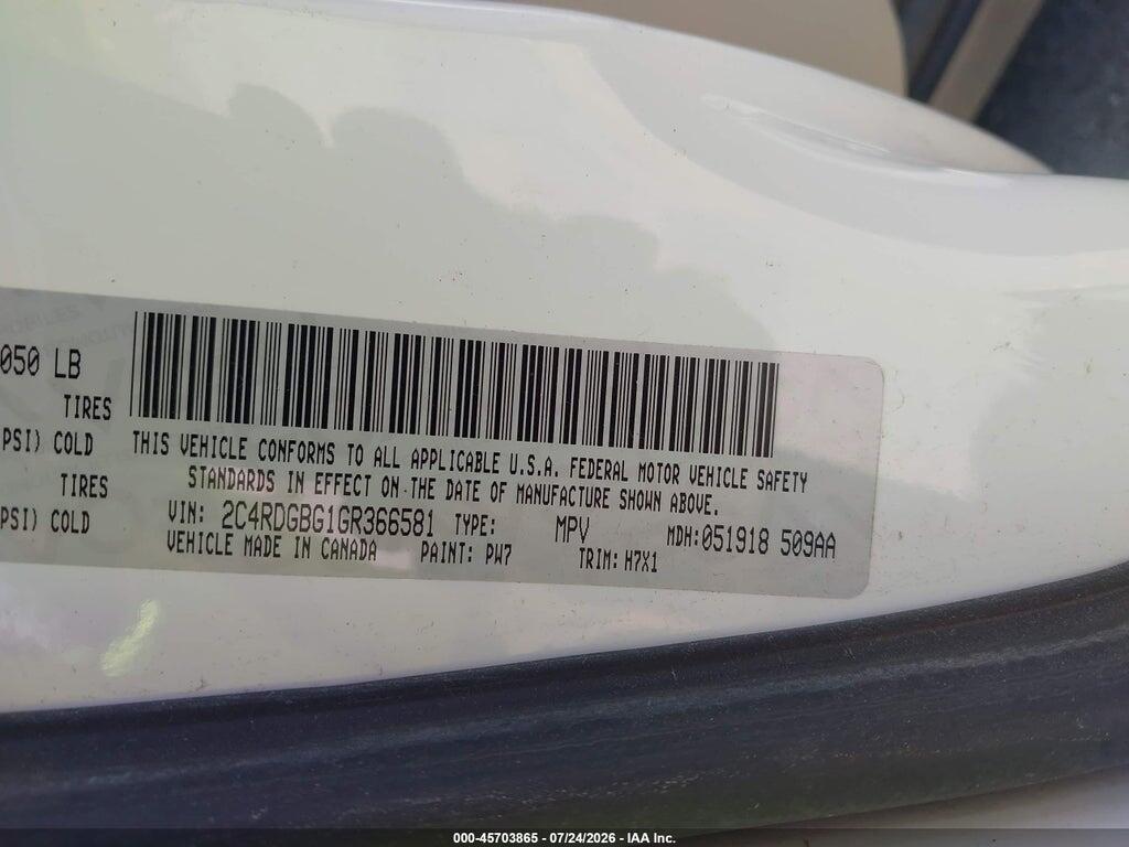 2C4RDGBG1GR366581 2016 DODGE GRAND CARAVAN photo no. 9