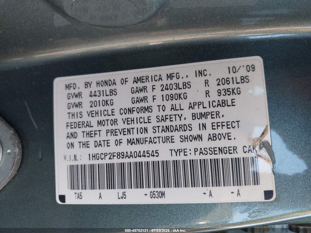 1HGCP2F89AA044545 2010 HONDA ACCORD photo no. 9