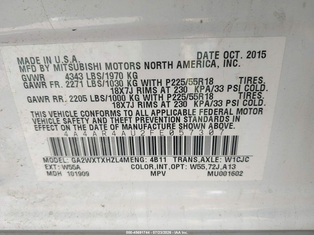 4A4AR4AU2FE057307 2015 MITSUBISHI OUTLANDER SPORT photo no. 9