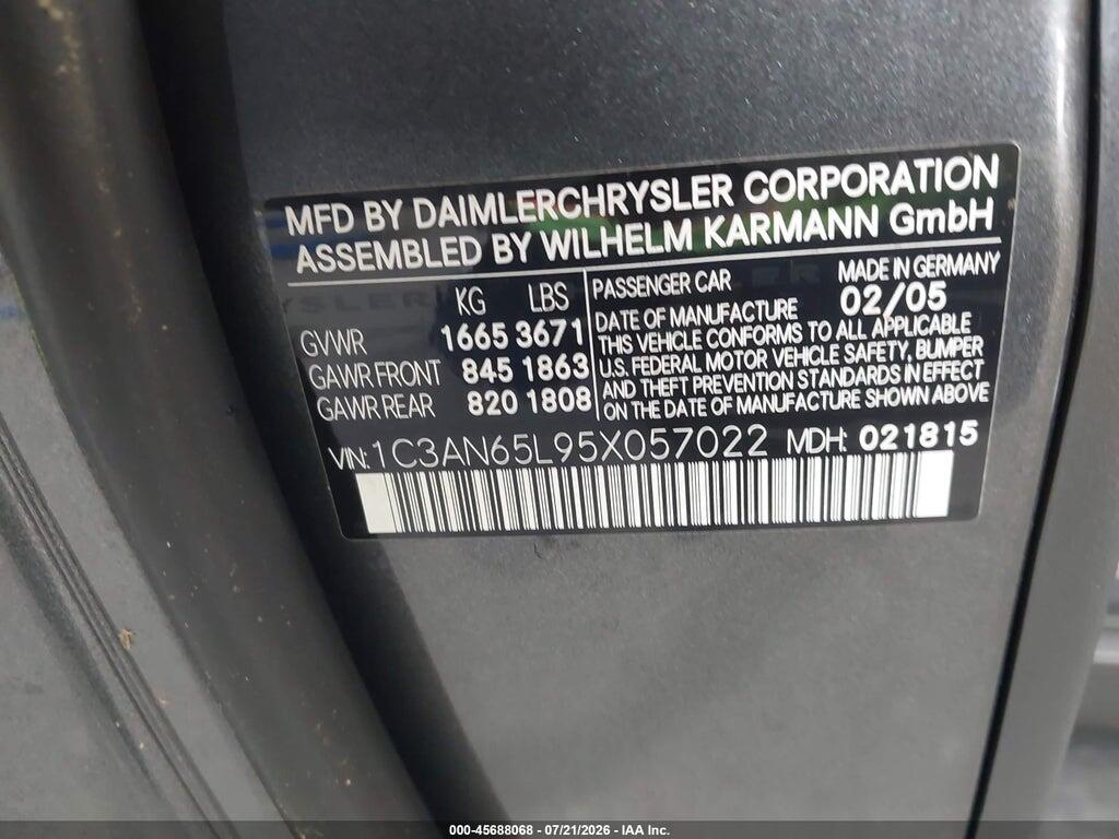 1C3AN65L95X057022 2005 CHRYSLER CROSSFIRE photo no. 9
