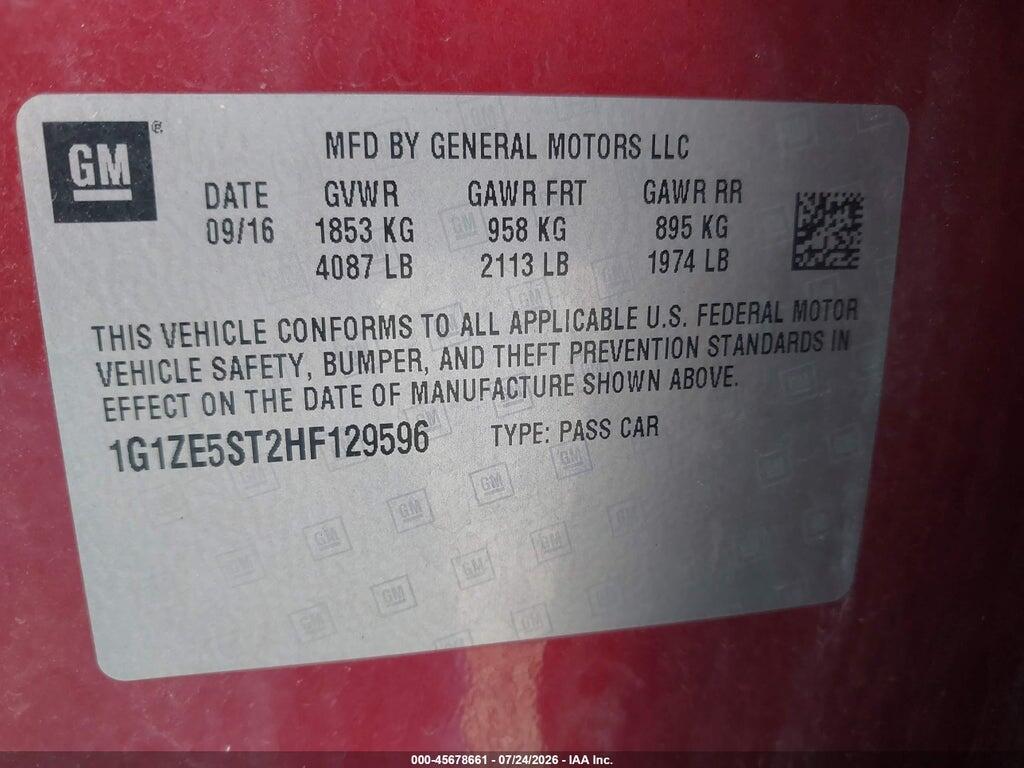 1G1ZE5ST2HF129596 2017 CHEVROLET MALIBU photo no. 9
