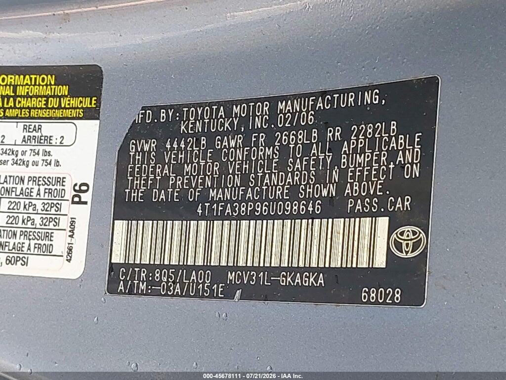 4T1FA38P96U098646 2006 TOYOTA CAMRY SOLARA photo no. 9