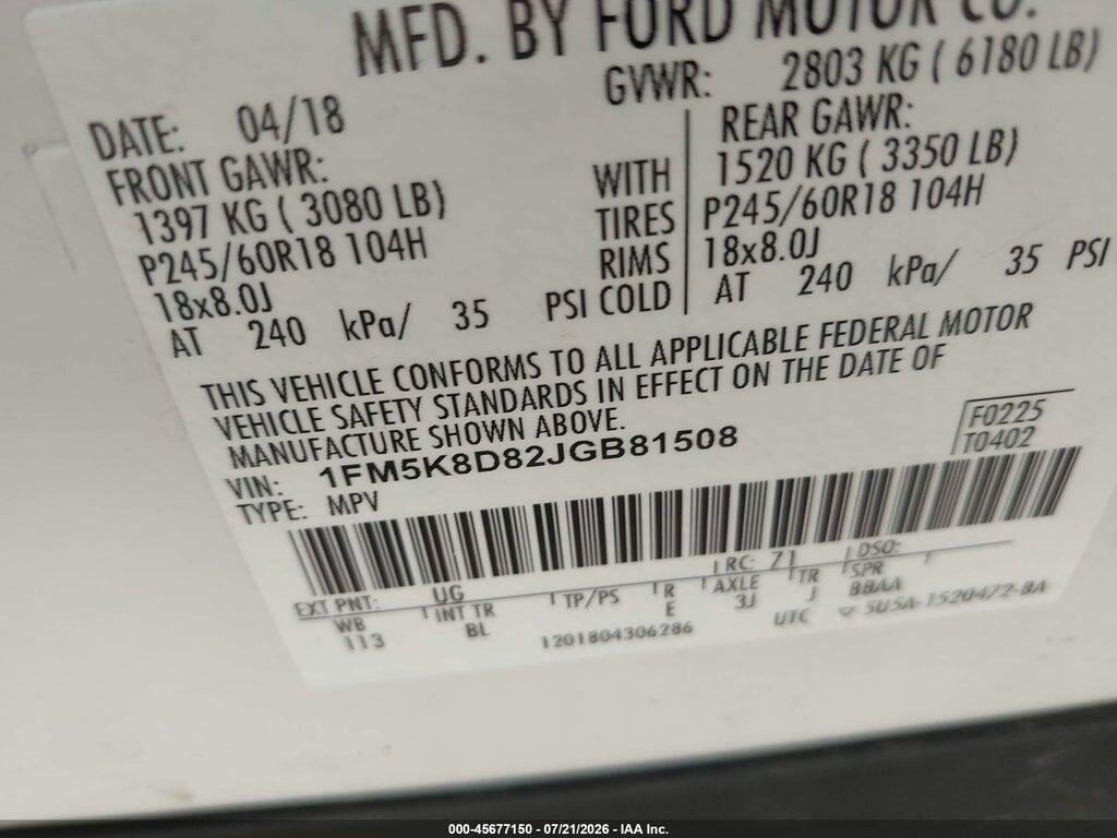 1FM5K8D82JGB81508 2018 FORD EXPLORER photo no. 9