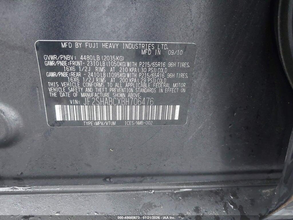 JF2SHABCXBH706476 2011 SUBARU FORESTER photo no. 9