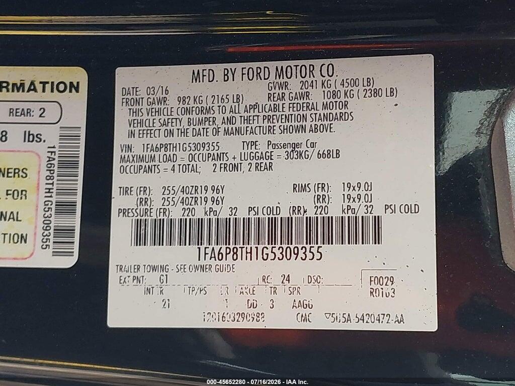 1FA6P8TH1G5309355 2016 FORD MUSTANG photo no. 9