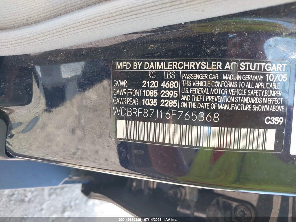 WDBRF87J16F765368 2006 MERCEDES-BENZ C 350 photo no. 8