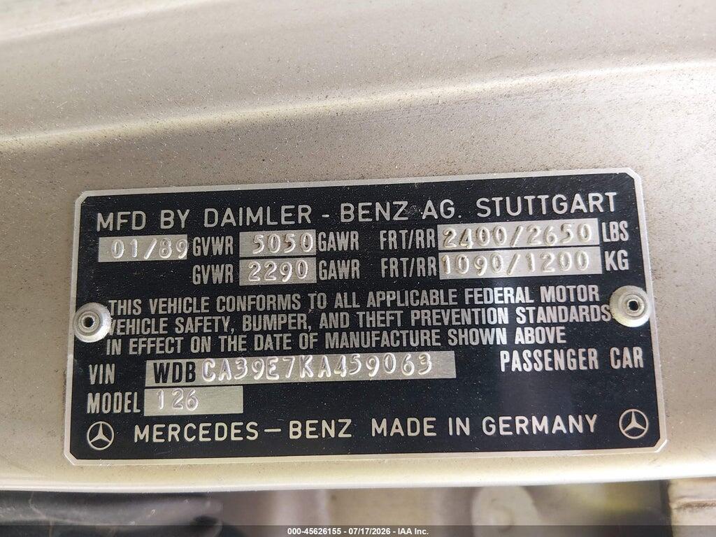 WDBCA39E7KA459063 1989 MERCEDES-BENZ 560 photo no. 9