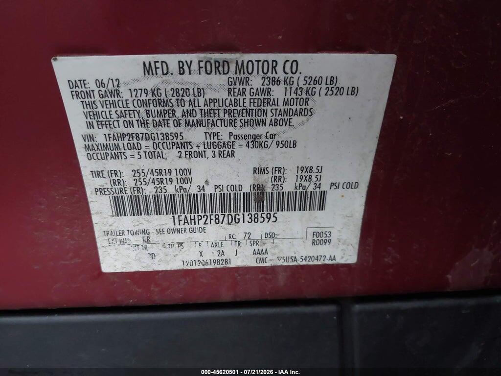 1FAHP2F87DG138595 2013 FORD TAURUS photo no. 9