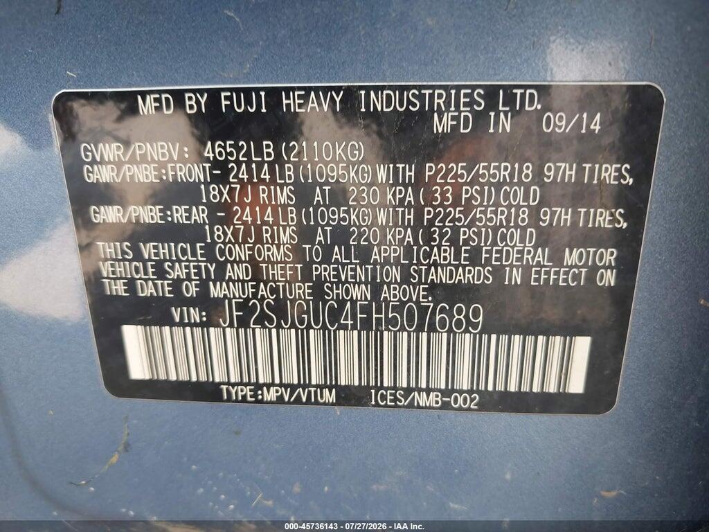 JF2SJGUC4FH507689 2015 SUBARU FORESTER photo no. 9