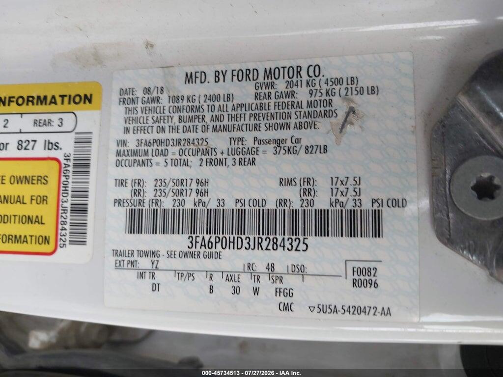 3FA6P0HD3JR284325 2018 FORD FUSION photo no. 9