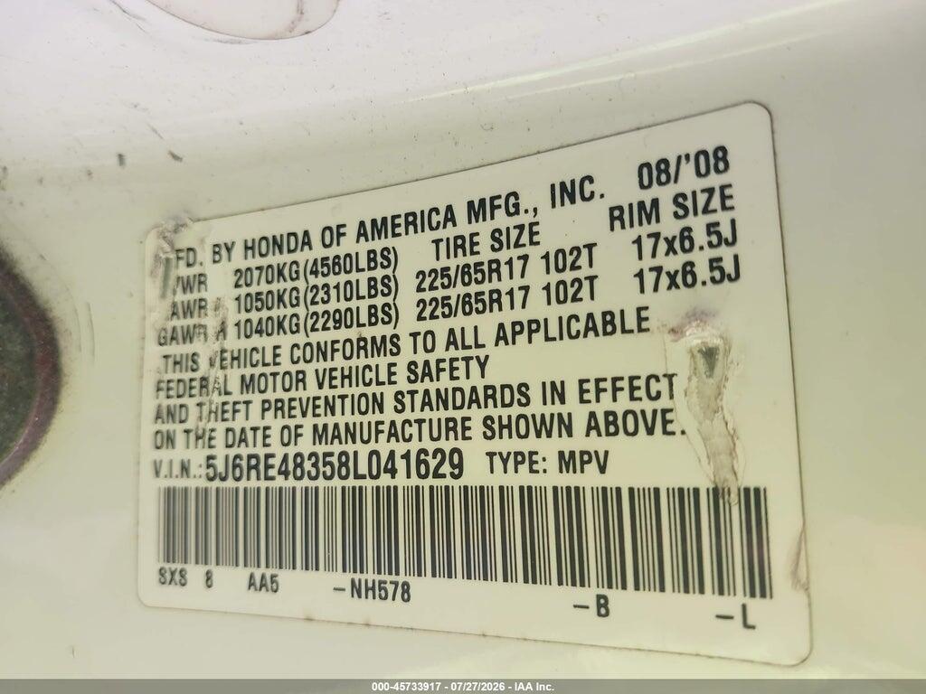 5J6RE48358L041629 2008 HONDA CR-V photo no. 9