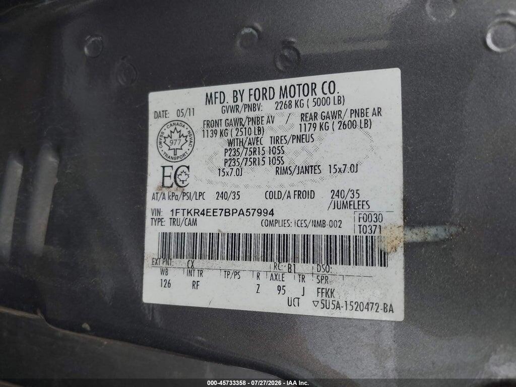 1FTKR4EE7BPA57994 2011 FORD RANGER photo no. 9