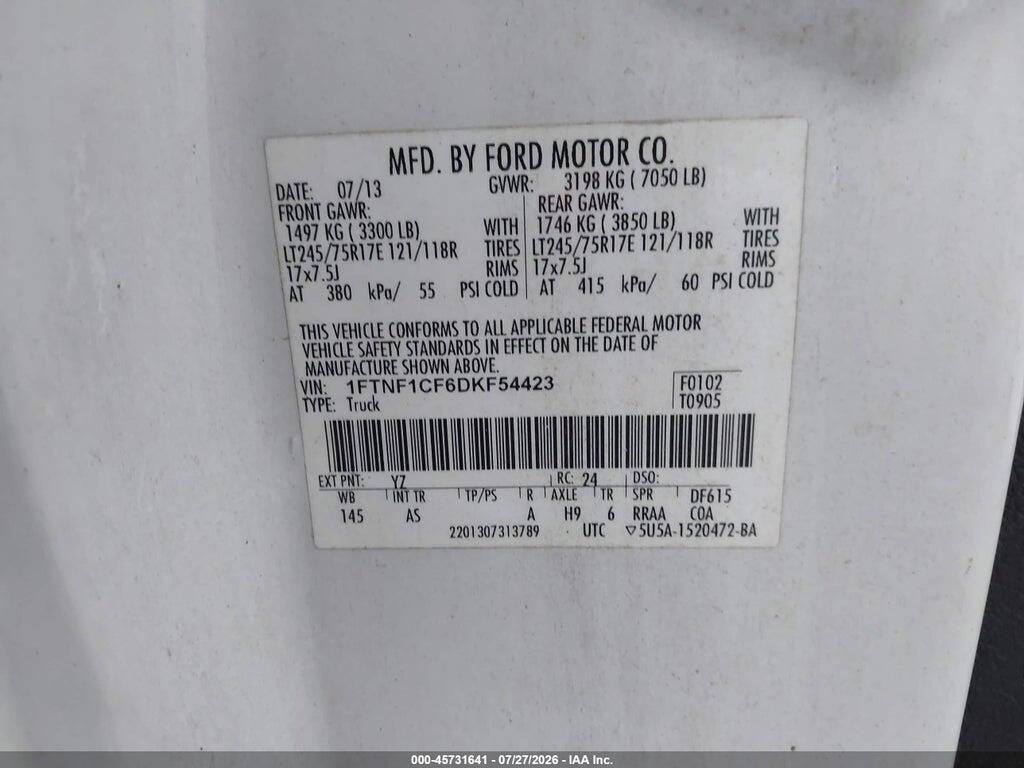 1FTNF1CF6DKF54423 2013 FORD F-150 photo no. 9