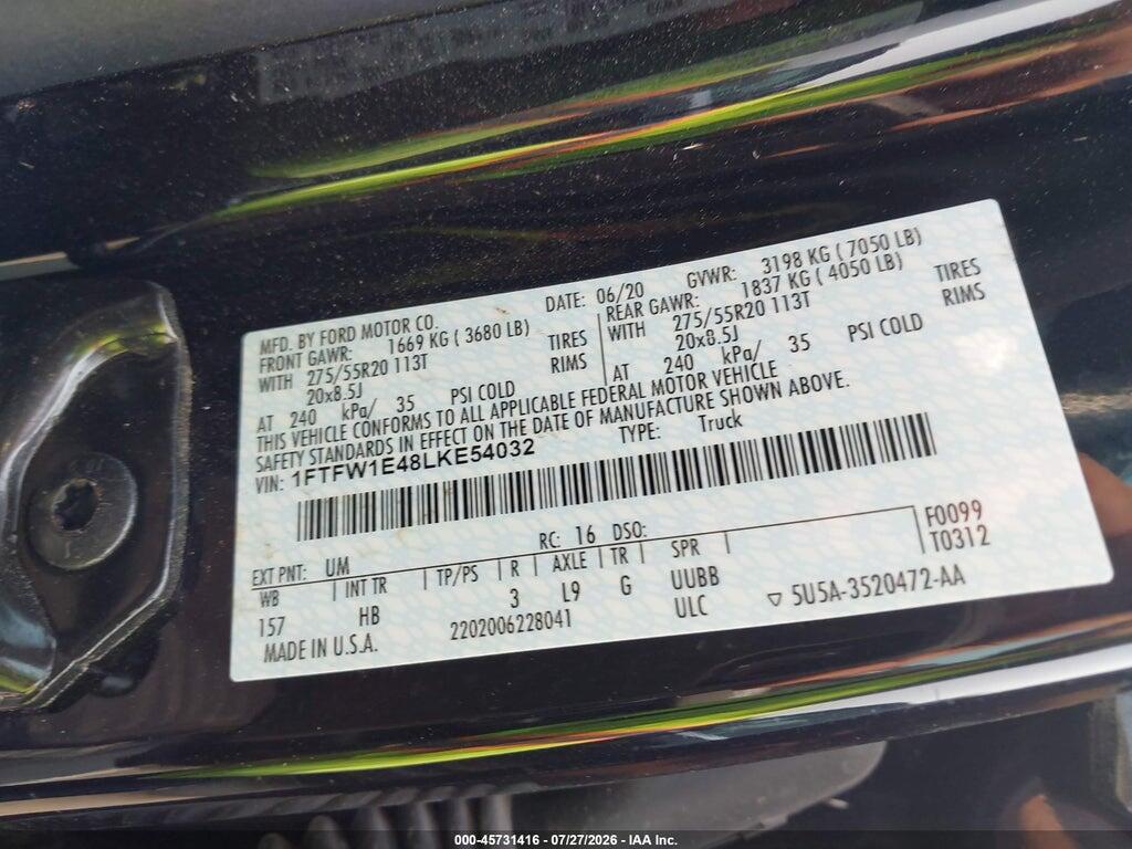 1FTFW1E48LKE54032 2020 FORD F-150 photo no. 9