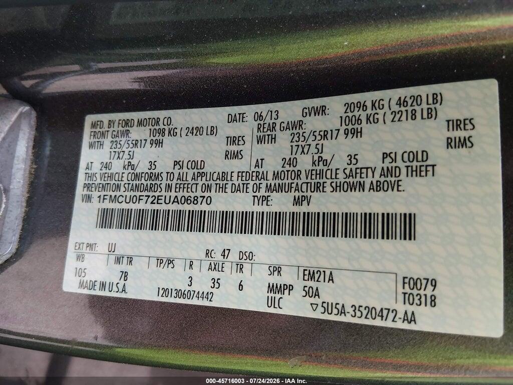 1FMCU0F72EUA06870 2014 FORD ESCAPE photo no. 9