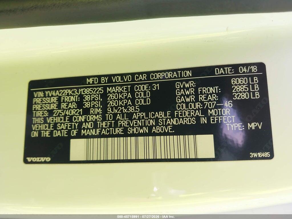YV4A22PK3J1385225 2018 VOLVO XC90 photo no. 9