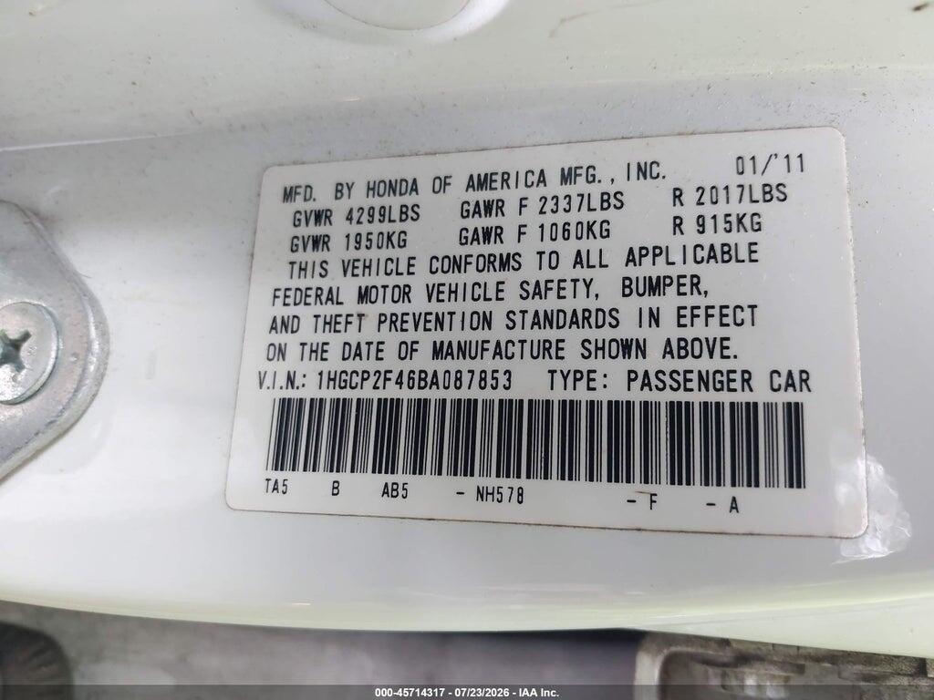 1HGCP2F46BA087853 2011 HONDA ACCORD photo no. 9