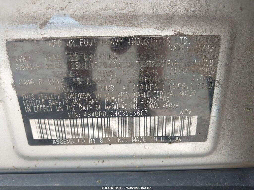 4S4BRBJC4C3255607 2012 SUBARU OUTBACK photo no. 9