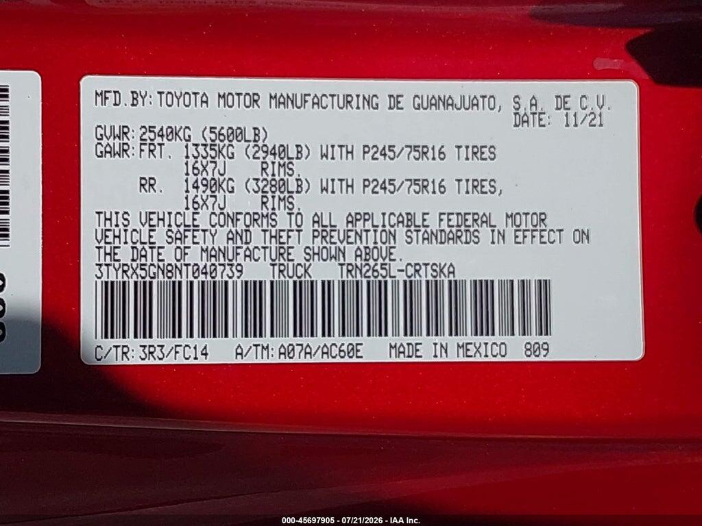 3TYRX5GN8NT040739 2022 TOYOTA TACOMA photo no. 9